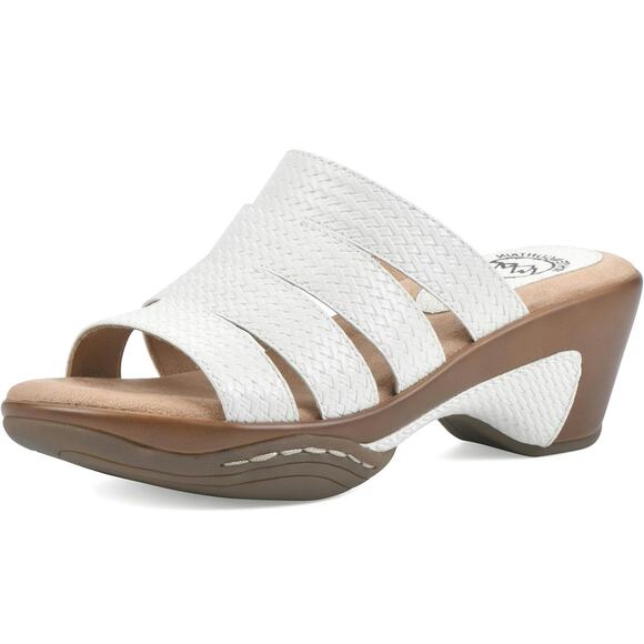 White Mountain Women Valora Wedge Heel Slide Sandals Size US 7.5M White Woven - Picture 1 of 7
